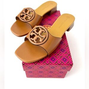 TORY BURCH | Bombe Miller Slide Sandal Tan Caramel Yellow Low Block Heel 10.5